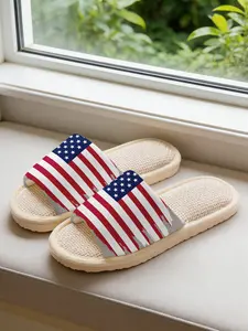 Unisex American Flag Sandals, Soft Eva Sole, Non-Slip Quiet Design, Casual All-Season Footwear, Perfect for Home Use