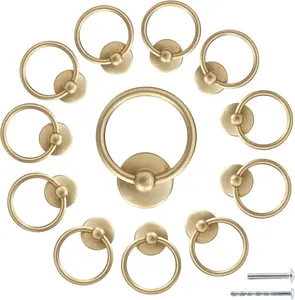 12 Pcs Antique Round Ring Drawer Pulls Vintage Cabinet Drop Ring Knob Pulls Zinc Alloy Circle Dresser Pull Handle with Screws for Furniture, Kitchen, Cupboard, Wardrobe (Gold)
