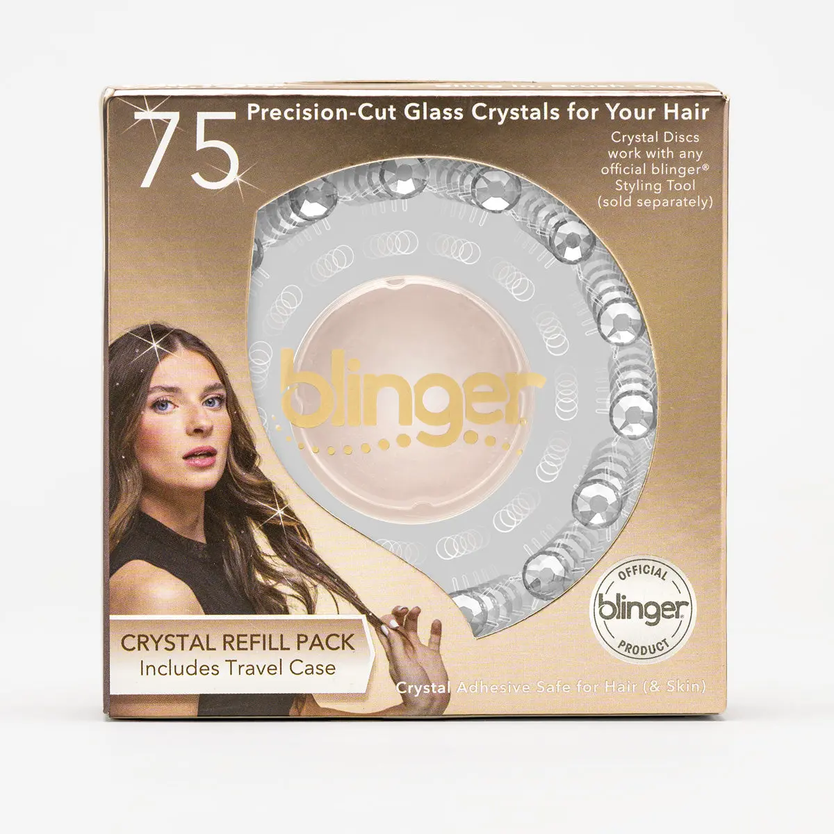 blinger® Deluxe Shimmer Crystal Refill Pack with 75 Deluxe Precision-Cut Crystals in a Travel Case