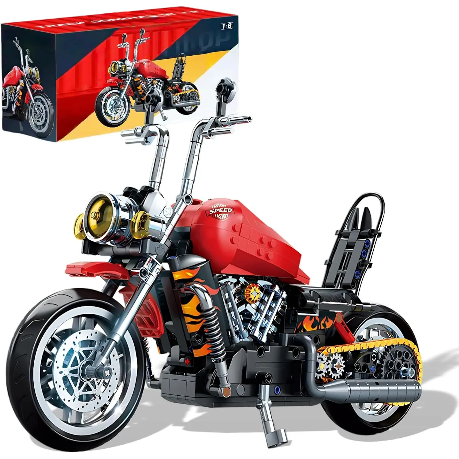 Classic Vintage Motorcycle Toy Building Sets for Adults, 1:8 Technic Cruiser Motorbike Mechanical Enginee Display Model Kit, 805 Pieces Collectible Gift for Motorcycle Lovers