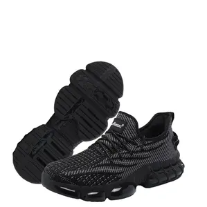Men's/Women's Breathable Knit Safety Work Shoes, Steel Toe Puncture-Proof, Non-Slip Air Cushion Sole, Comfortable Work Sneakers