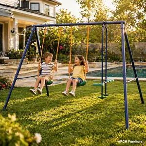2-in-1 ARCH Outdoor Swing Set with Belt Swing, Glider, Steel Frame, Weatherproof Playground Equipment for Backyard Kids, Playgrounds for Kids, Pre-Drilled Parts