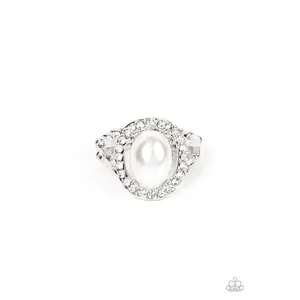 Seize the Shimmer - White Pearl Rhinestone Silver Ring - Paparazzi