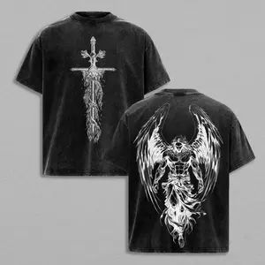 Saint Michael The Archangel x Flaming Sword T-Shirt Washed Christian Shirt, Aesthetic Clothes ,Scales of Justice , Jesus Tees, Christian Merch, Archangel Michael Tees ,Outfit Church