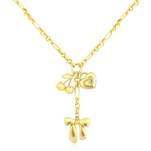 NEKOL Evil Eye Conch Peace Sign Butterfly Charm Necklace for Women, 14K Gold Plated Choker Charm Necklace, Paperclip Cubic Zircon Trendy Necklace Jewelry Gift for Christmas Day