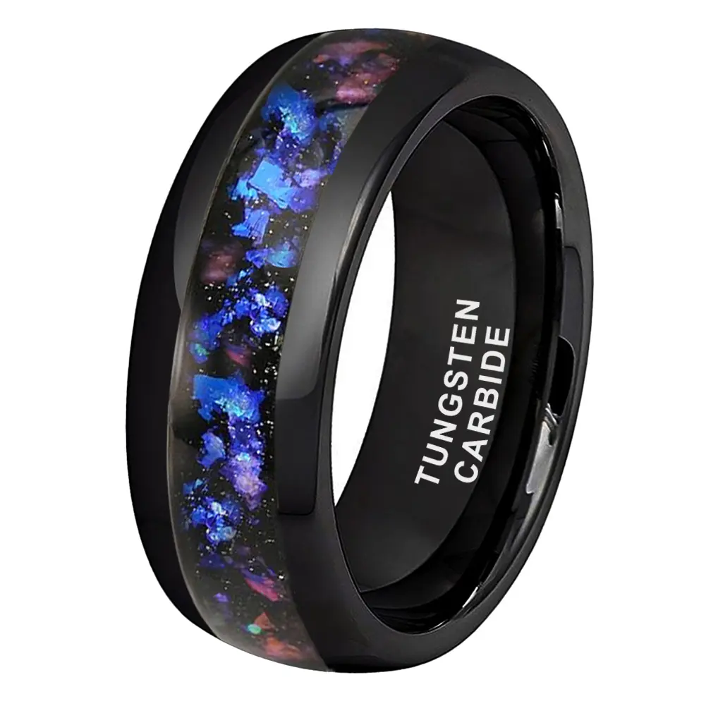 Yonifu 8mm Galaxy Opal Tungsten Carbide Ring, Comfort Fit Wedding Band for Men & Women, Non Tarnish & Scratchproof Jewelry, Meaningful Anniversary Gift, Mens Wedding Bands, Non Tarnish Rings, Meaningful Gifts, Tungsten Rings