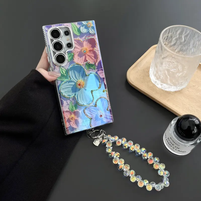 For S25/24/23/S22 blue light oil painting flower shell anti fall protective cover  HN200
