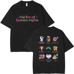 Big Fan Of Human Rights Rainbow Graphic Tee Unisex Streetwear Crewneck Short Sleeve Shirt Soft Cotton Casual Summer Outfit
