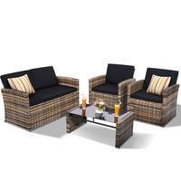 New-natural Rattan With Black Cushion-4pcs
