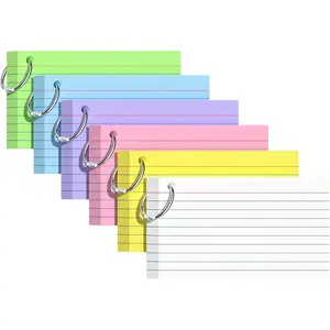 Index Cards 3x5 Inches, 300 count, Colored Flash Cards With Ring, Punched Lined Study Card Ruled Flashcards Notecards, Ruled Front And Blank , Note Card for School, College And