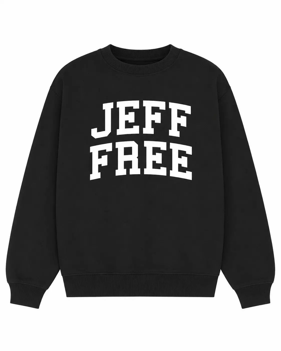 Jeff Free Graphic Sweatshirt, Bold Collegiate Typography Crewneck, Statement Streetwear Pullover, Urban Casual Sweatshirt