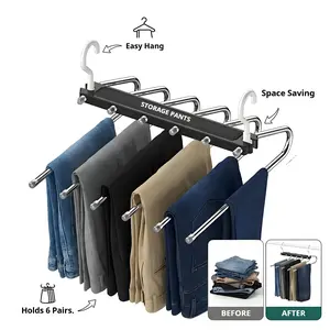 Foldable Multi-Layer Pants Hanger – Non-Slip Closet Organizer, Space Saving, Holds Multiple Jeans & Trousers, Easy Access, Durable, Easy Installation for Home Closet Use