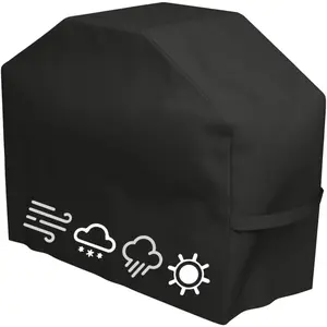 Outdoor BBQ Gas Grill Cover, Heavy Duty Waterproof Anti-UV Barbecue Grill Cover, Rip-Proof & Fade Resistant Protective Cover, Black Weatherproof Grill Accessory with Hook-and-Loop Straps and Adjustable Drawstring for Secure All-Season Outdoor Protection