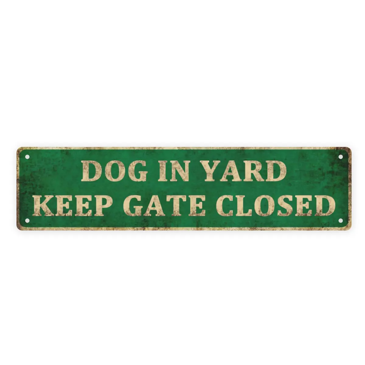 Dog In Yard Keep Gate Closed Vintage Distressed Green Tin Sign Backyard Safety Wall Decor 4x16in