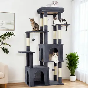Heavy Duty 61" Multi-Level Cat Tree Tower for Large Indoor Cats & Maine Coons, Extra-Large Perch, 2 Spacious Condos, Natural Sisal Scratching Posts, Play Toys