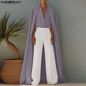 INCERUN Men's Avant-garde Cross Collar Solid Color Cape False Two-piece Long Shirt