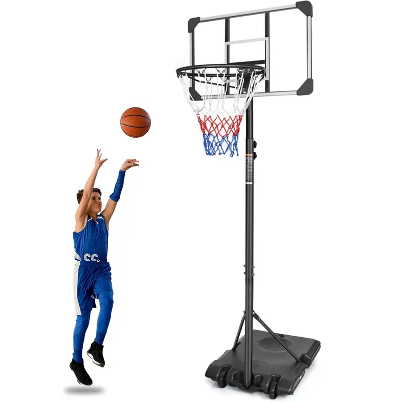 FIZCKEOM Height-Adjustable Kids Basketball Hoop - 5.6-7ft Portable Pool-Ready Hoop with 28in Shatterproof Backboard, Larger Wheeled Mobile Base, Metal Gym Training Equipment for Children, Adults