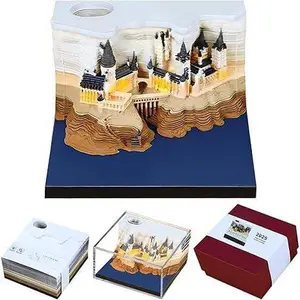 Time Piece Calendar 2025, 3D Calendar 2025, Magic Castle with Weekly Calendar & LED Lights, 3D Calendar Paper Carving Art Memo Pad Notepad, Gift for Christmas Housewarming Desktop Decoration