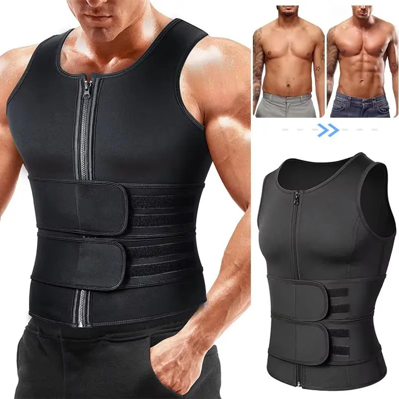 Men's Thermal Sauna Vest - Tight Sports Vest, Double-Belt Corset Waist Trainer, Body Shaper Belly Trimmer for Gym Use
