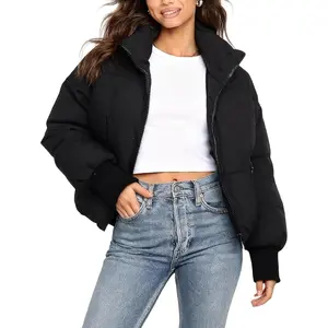 Womens Oversized Cropped Puffy Quilted Winter Puffer Jackets Coat