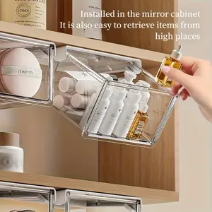 Transparent acrylic cosmetic storage box, dustproof drawer storage box, suitable for bathrooms and showers, stackable for storage, can be hung for installation, no tools required