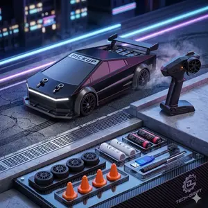 1/16 Scale RC Drift Car Cyber-Pickup - Remote Control Car with LED Lights - High Speed Hobby Grade Racing RC Truck with Spare Drift Tires
