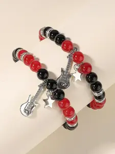 Fashionable Guitar & Star Design Beaded Bracelet, Unisex Couple Bracelet, Trendy All-match & Exquisite Jewelry for Birthday Gift, Bracelet for Couples