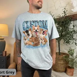 90s Vintage Graphic Pet Dog Cat T-shirt, Custom Bootleg Rap Tee, Custom Your Own Bootleg Shirt, Custom Photo Tshirt, Corgi Lover Owner Gift Crewneck Menswear