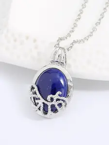Creative Fashion Blue Gemstone Necklace, Zinc Alloy, Trendy Blue Sapphire Pendant, Dainty Pendant, Women's Jewelry, Perfect Gift for Mom/girlfriend, Daily Wear Accessory
