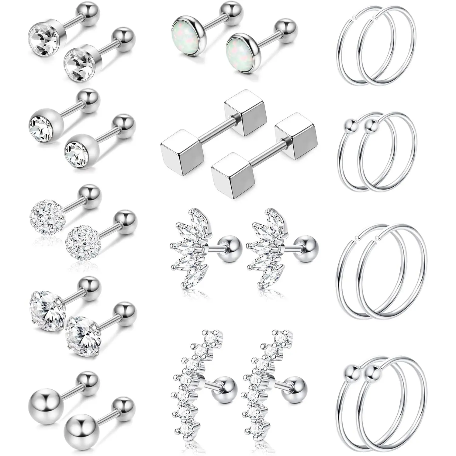 YADOCA 13 Pairs Stainless Steel Cartilage Stud Earrings & Hoops - Men's Ear Accessories for Helix, Tragus, Conch Piercings, Earring Stack, Multiple Styles, Rust Resistant, Advanced Plating, Anti-Rust Steel Earrings, Double Helix Earrings