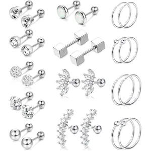 YADOCA 13 Pairs Stainless Steel Cartilage Stud Earrings for Men Women - Helix Tragus Conch Piercing Jewelry Earrings Hoop
