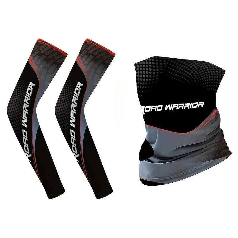 3-Pack Sun Protection Sports Set - Cooling Ice Silk Arm Sleeves (1 Pair), UV-Protective Neck Gaiter Face Mask (1), Breathable Covers for Driving, Fishing, Outdoor Activities