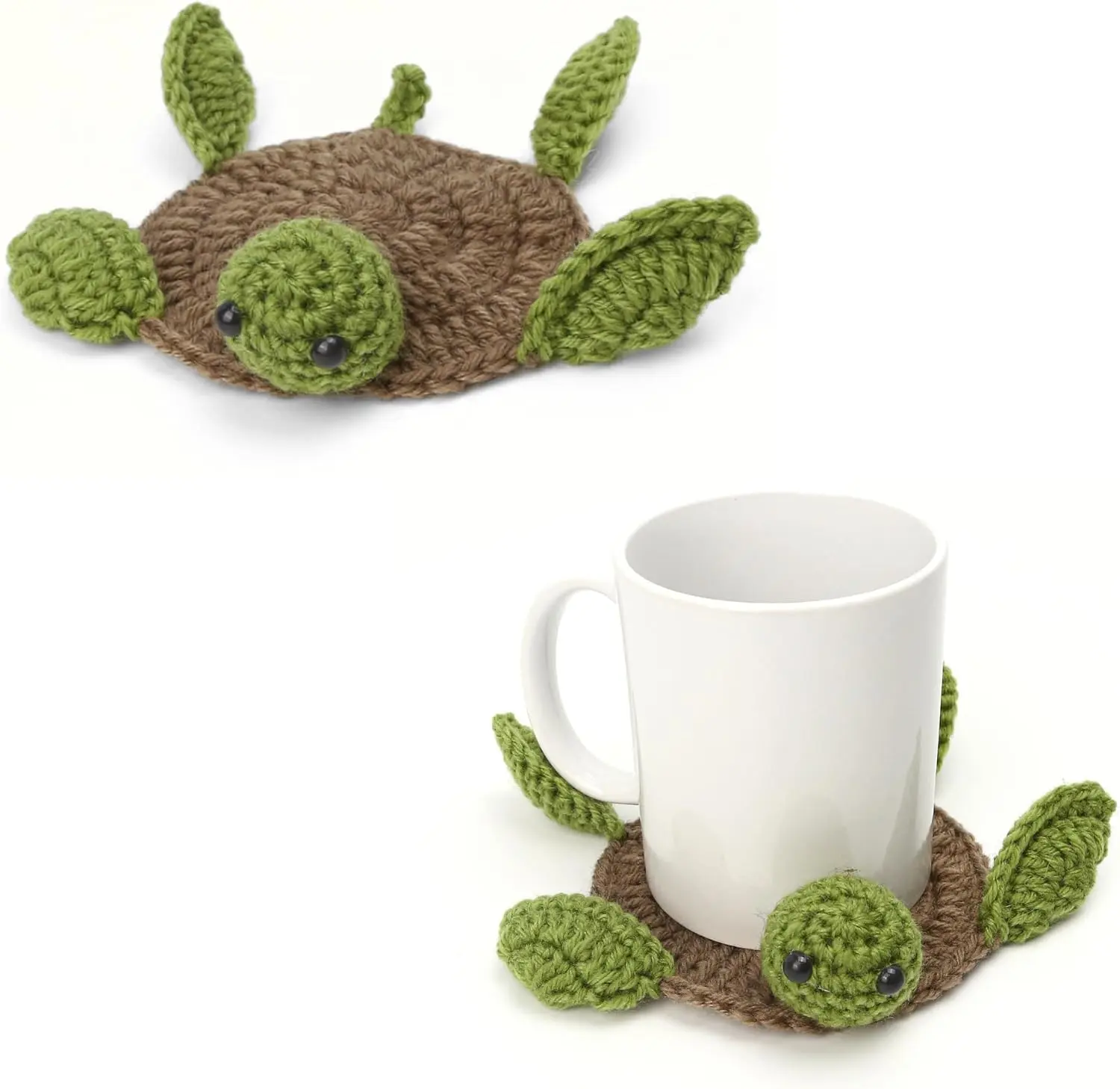 Turtle Coaster Rug for Drink Cup Mug, Handmade Crochet Knitting Animal Tortoise Shaped Mat Set, Creative Gift for Teacher Daughter Mom, Funny Desk Table Office Accessories Housewarming Home Decoration
