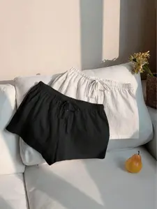 Women's Solid Color Linen Loose Shorts, Casual Comfy Breathable Shorts for Daily Wear, Ladies Bottoms for Summer