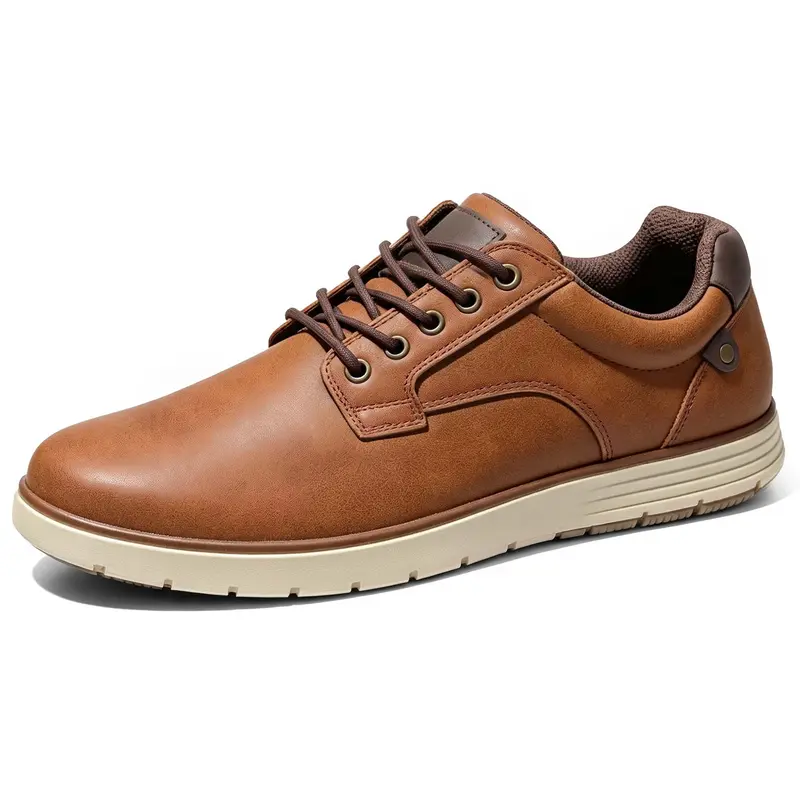 SHOESLOCKER Men's Brown PU Leatherette Formal Oxfords - Closed-Toe, Lace-Up (Laces), Ankle-High, Plain, Casual, High-End Black Foam, Comfortable Secure-Fit Footwear for Business, Work