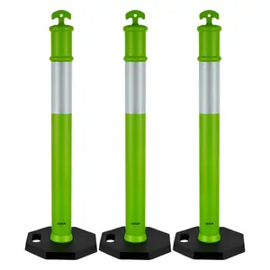 VEVOR 3 Pack Traffic Delineator Posts, Summervibes, 45 inches Traffic Safety Cones with Weighted Base and Reflective Strips, Heavy Duty Delineator Posts for Construction Site, Parking Lot, Crowd Control, Green