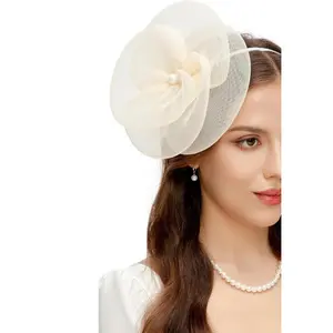 Z-HDW29  Fascinators Hats for Women - Tea Party Kentucky Hat Derby Headband Elegant Wedding Party Bride Hat with Hair Clip