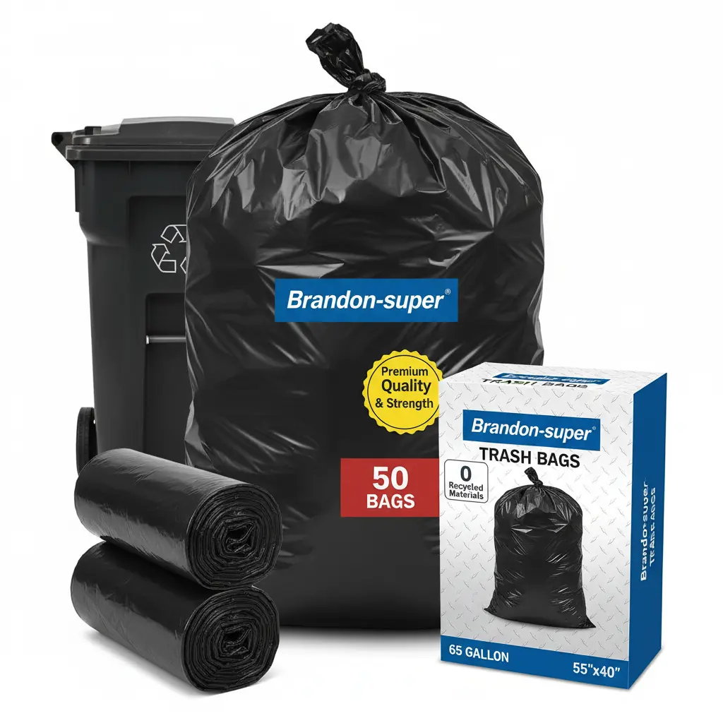 65 Gallon Heavy Duty Trash Bags, 50 Count Large Garbage Bags, Tear & Leak Resistant Contractor Trash Bags for Outdoor, Yard Waste, Lawn, Commercial & Industrial Use
