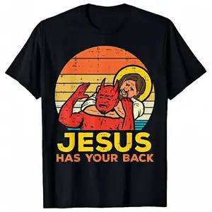 Retro Jiu Jitsu T-Shirt with 'Jesus Has Your Back' Graphic, Unisex Casual Christian Short Sleeve Round Neck Top
