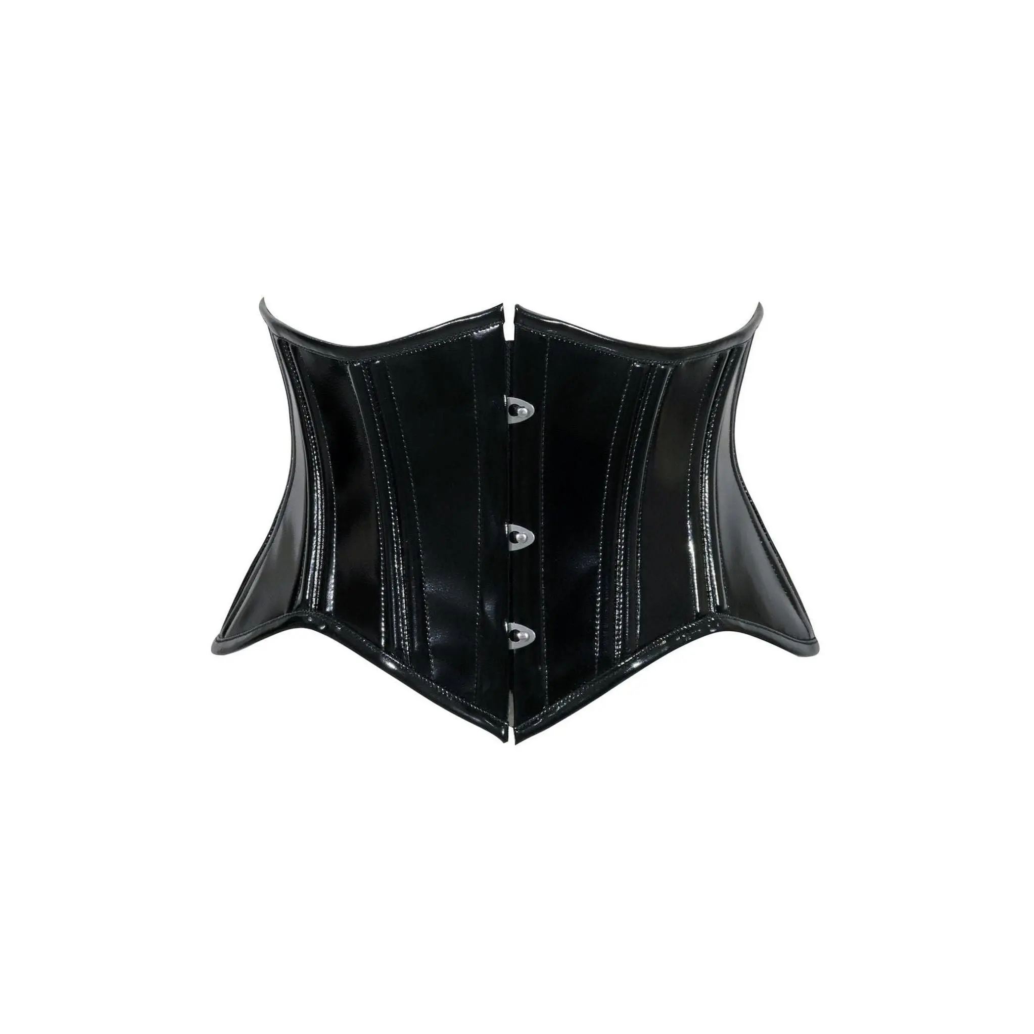 Lavish Double Boned Black Patent PVC Vinyl Curvy Cut Mini Cincher Underbust Corset