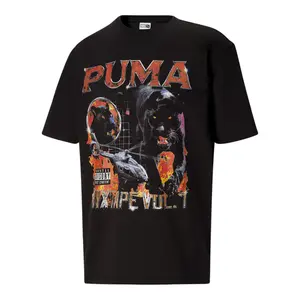 PUMA Mens Classics Album Graphic Crew Neck Short Sleeve Casual Tops Casual - Black