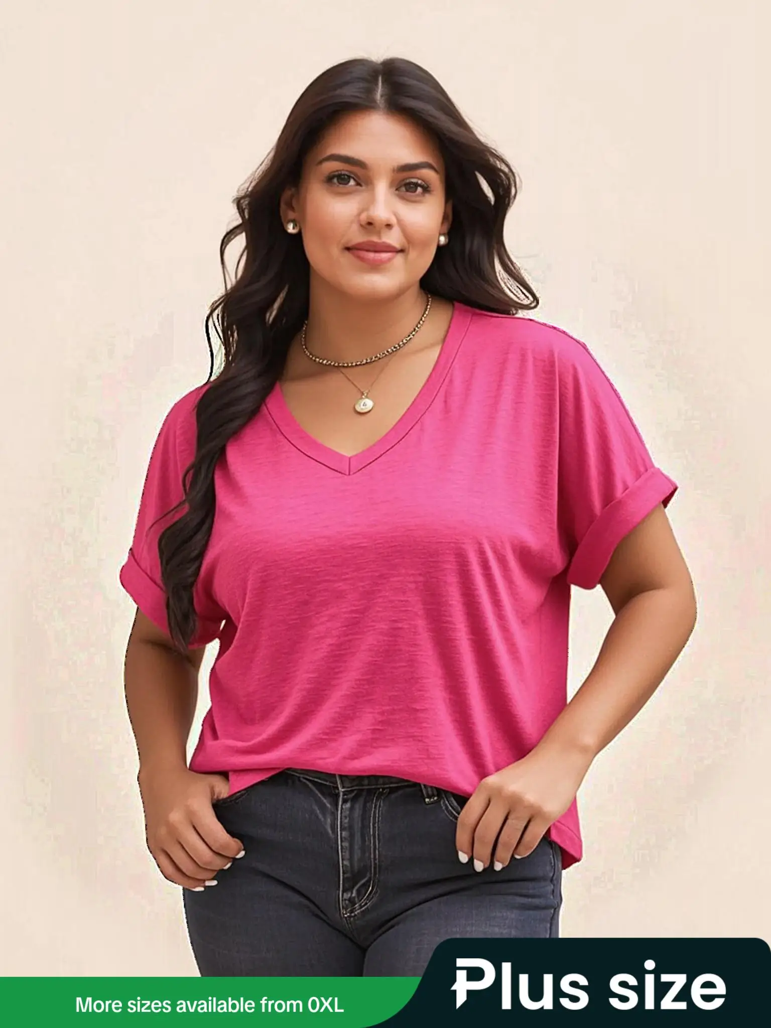 Plus Size Plain V Neck Batwing Sleeve Tee, Casual Everyday Short Sleeve T-shirt for Daily Wear, Women Plus Clothing for All Seasons