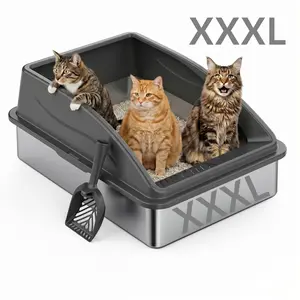 XXXL Stainless Steel Cat Litter Box for Multi-Cat Homes, Sifting Litter Pan with Cover for BigCats, High Sides Prevent Leaks, Non-Stick Base