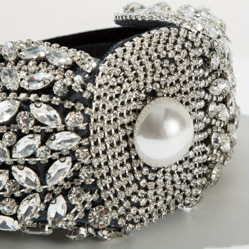 Vintage Baroque Bow Headband with Glitter Chain Detail, Shiny Polyester, Suitable for Wedding, Prom, Party