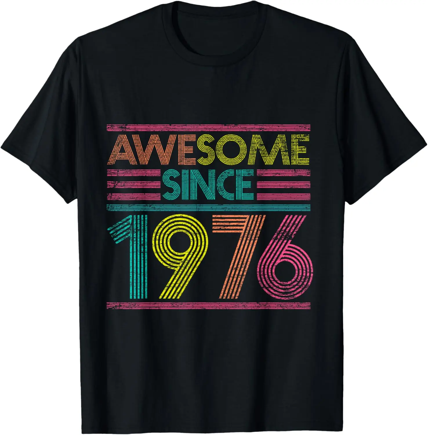 Women's Vintage Graphic T-Shirt, 100% Cotton 'Awesome Since 1976' Print, Funny Distressed Top for Everyday Casual Wear or Birthday Gift, Tshirt