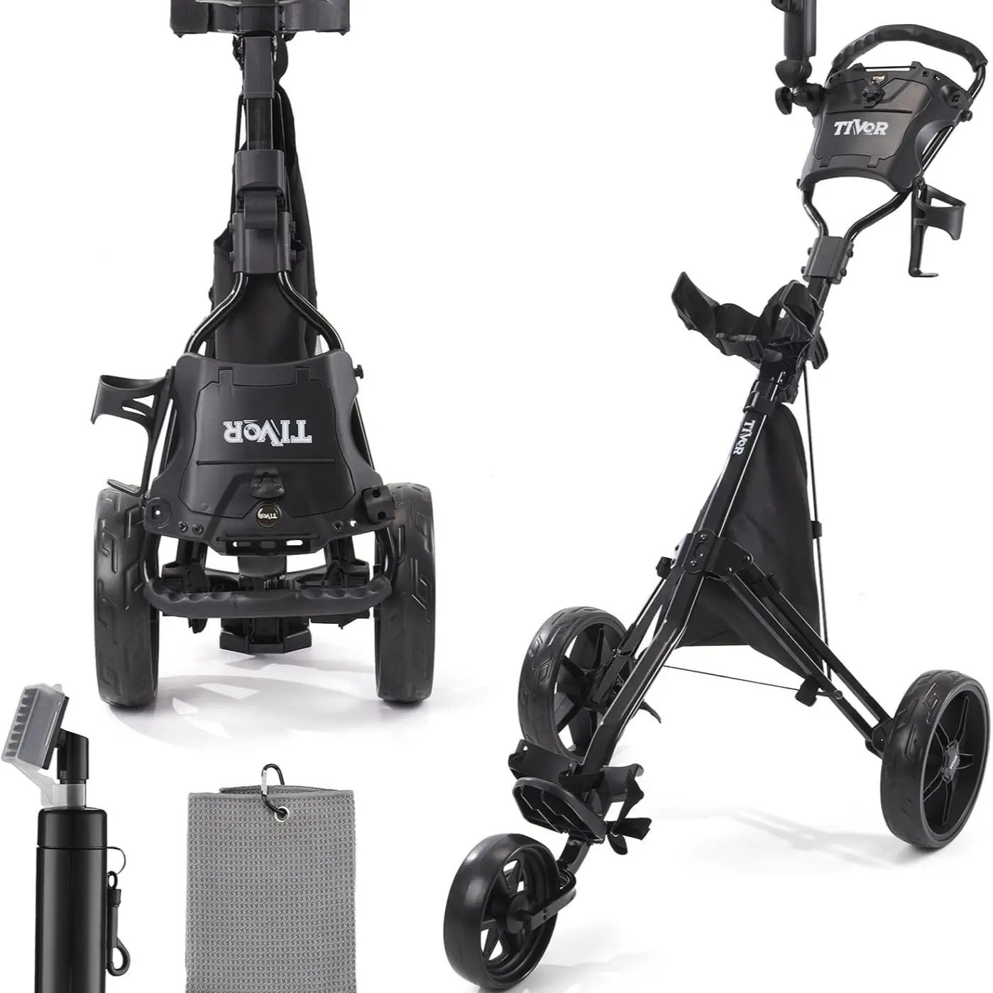 Tivor 3-Wheel Golf Push Cart – Lightweight, Compact Quad-Fold