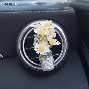 Car Air Freshener Artificial Flower Bouquet Decor,Realistic Jasmine Daisy Begonia Ornament,With 2PCS Fragrance Free Refill Sponge,DIY Aromatherapy Vehicle Interior Decoration,Elegant Car Dashboard Accessory Specially Designed for Women