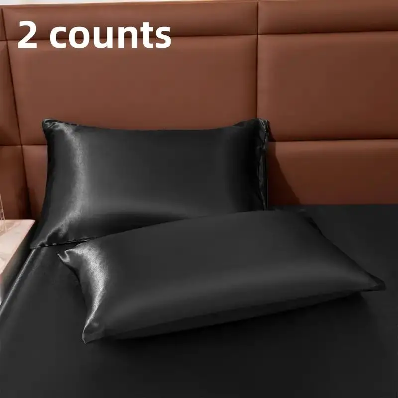 Solid Color Satin Pillowcase, 2 Counts Modern Simple Elegant Soft Breathable Pillow Cover, Pillow Protector for Home Bedroom Sofa Hotel