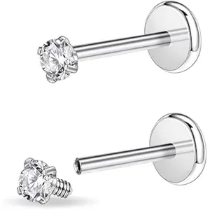 16g/18g Surgical Steel Internal Thread CZ Stud Piercing Jewelry for Tragus/Nose/Helix/Conch/Medusa/Lip/Labret - Helix Tragus Cartilage Earring for Women Men 2PCS