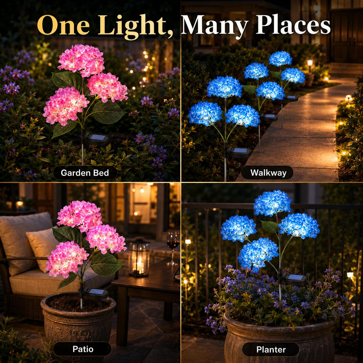 Solar Hydrangea Garden Lights Outdoor, 3-Bloom 18-LED IP65 Waterproof Flower Stake Light for Yard, Patio, Pathway & Lawn Decor, Mother's Day Gift, Outdoor Solar Light